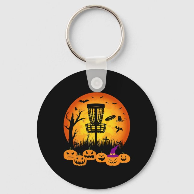 Retro Disc Golf Halloween Graveyard Scary Disc Gol Key Ring (Front)