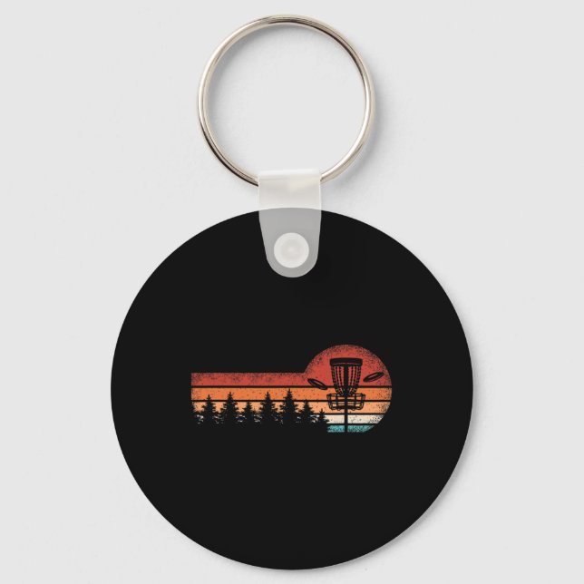 Retro Disc Golf Landscape Trees Men Women  Key Ring (Front)