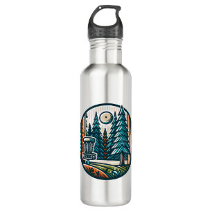 Retro Disc Golf Pin and Pine Trees 710 Ml Water Bottle
