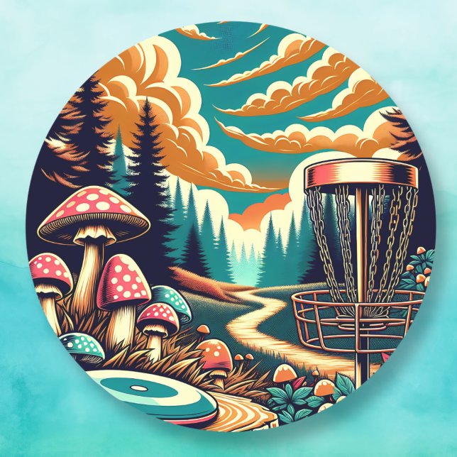Retro Disc Golf Psychedelic Art Classic Round Sticker (Creator Uploaded)
