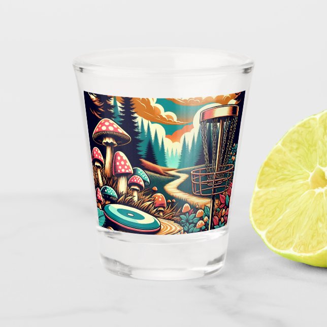 Retro Disc Golf Psychedelic Art Shot Glass (Front)