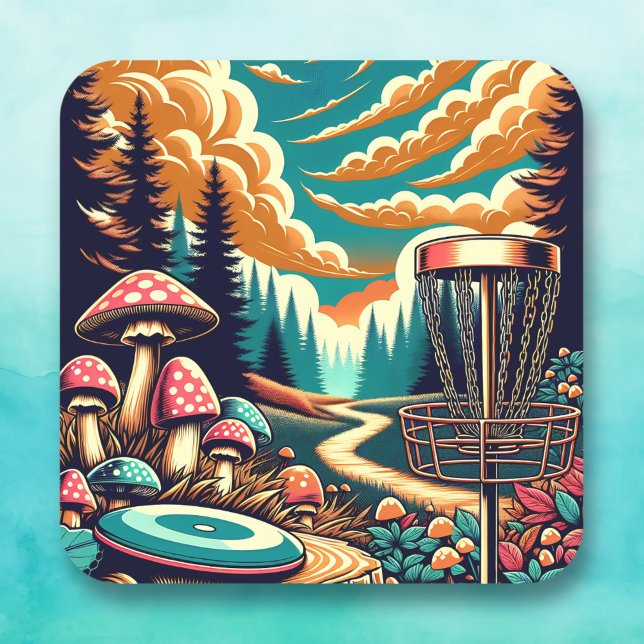 Retro Disc Golf Psychedelic Art Square Sticker (Creator Uploaded)