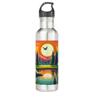 Retro Disc Golf Sunset and Trees 710 Ml Water Bottle