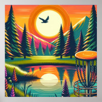 Retro Disc Golf Sunset and Trees