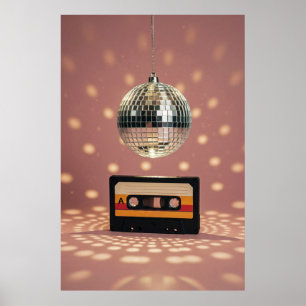 Retro Disco Ball and 80s Cassette Tape Poster