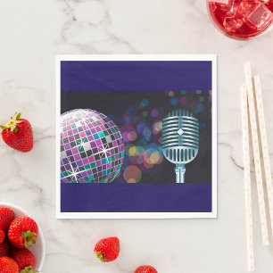 Retro Disco Ball and Vintage Microphone Napkin