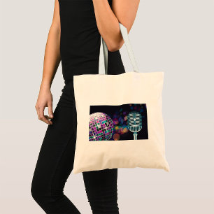 Retro Disco Ball and Vintage Microphone Tote Bag