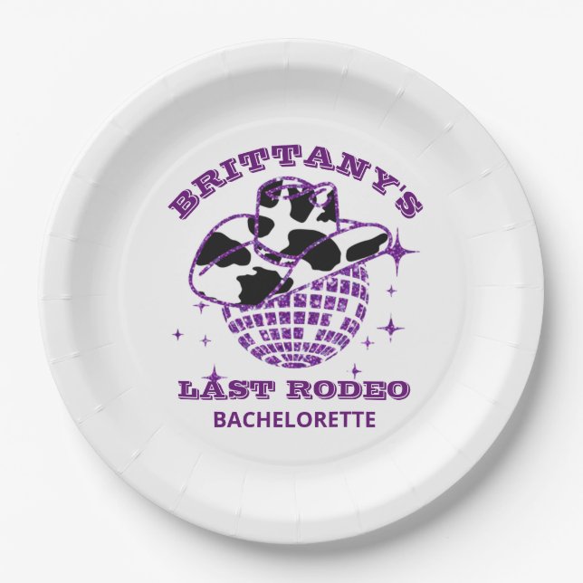 Retro Disco Ball Cowgirl Hat Bachelorette Party Paper Plate (Front)