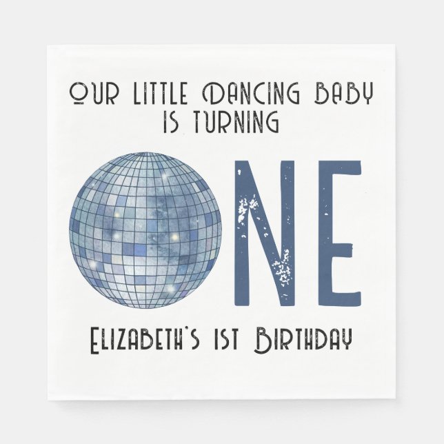 Retro Disco Ball First Birthday Party Napkin (Front)