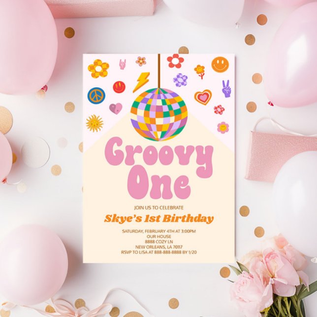 Retro Disco Ball Groovy One 1st Birthday Party Invitation (Creator Uploaded)