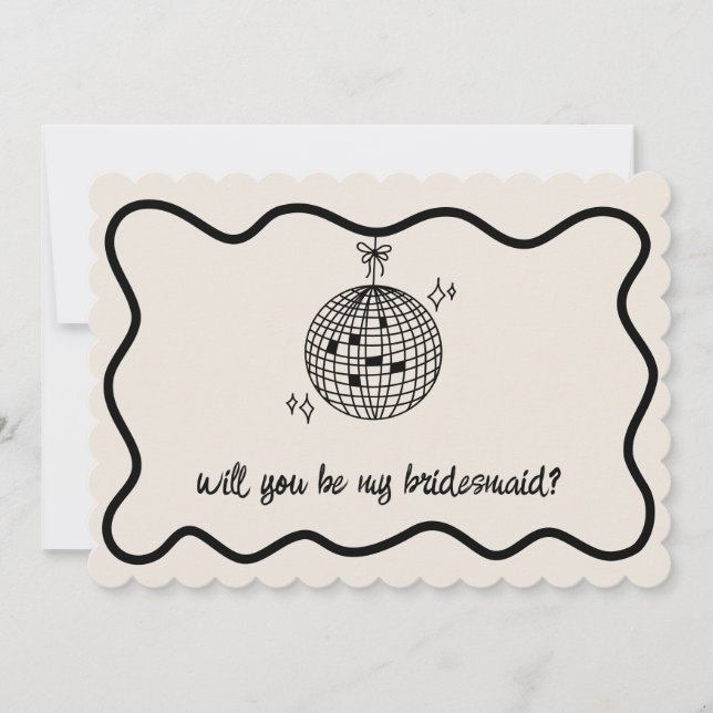 Retro Disco Ball Handwritten Bridesmaid Proposal Invitation (Front)