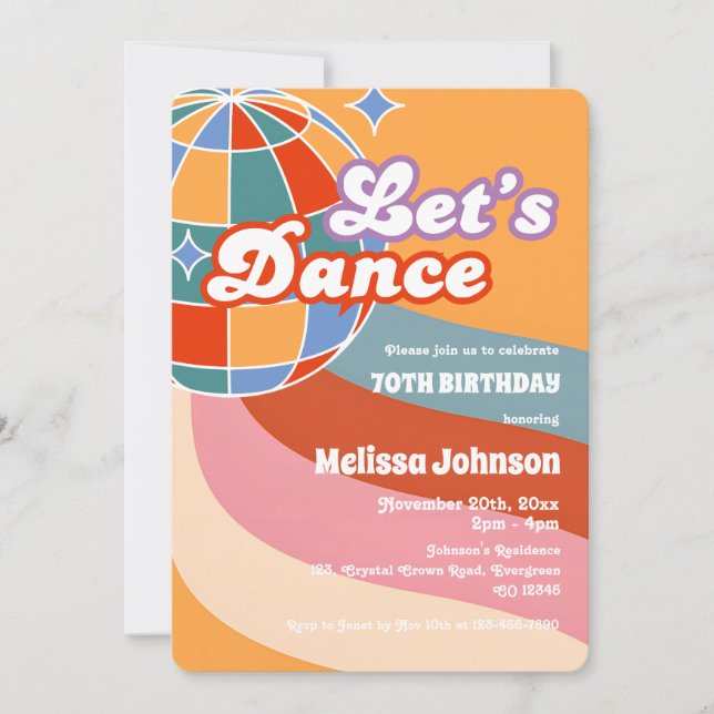 Retro Disco Ball Let's Dance Birthday Invitation (Front)