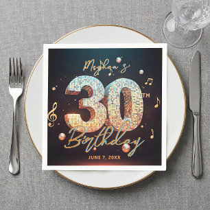 Retro Disco Ball Music Theme 30th Birthday Party Napkin