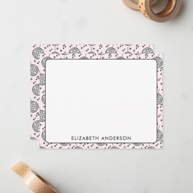 Retro Disco Ball Pink Pattern Girly Card (Front/Back In Situ)