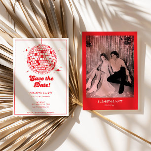 Retro Disco Ball Save The Date Red Invitation