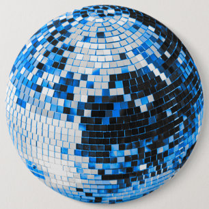 Retro disco ball sparkle glitter blue birthday 6 cm round badge