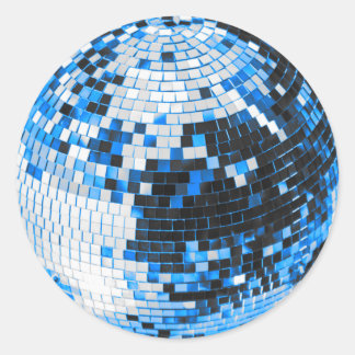 Retro disco ball sparkle glitter blue birthday classic round sticker