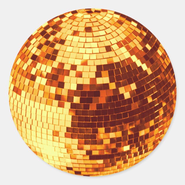 Retro disco ball sparkle glitter gold birthday classic round sticker (Front)