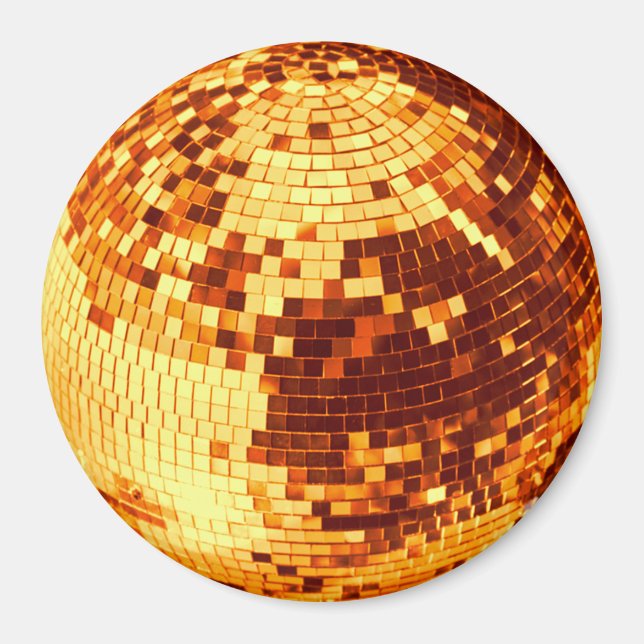 Retro disco ball sparkle glitter gold birthday magnet (Front)
