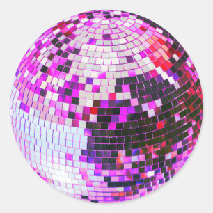 Retro disco ball sparkle glitter pink birthday classic round sticker