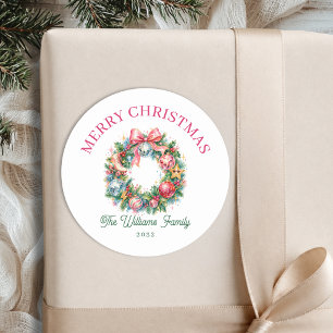 Retro Disco Christmas Wreath Classic Round Sticker