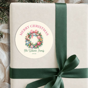 Retro Disco Christmas Wreath Classic Round Sticker