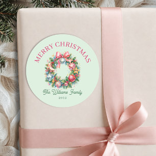 Retro Disco Christmas Wreath Classic Round Sticker