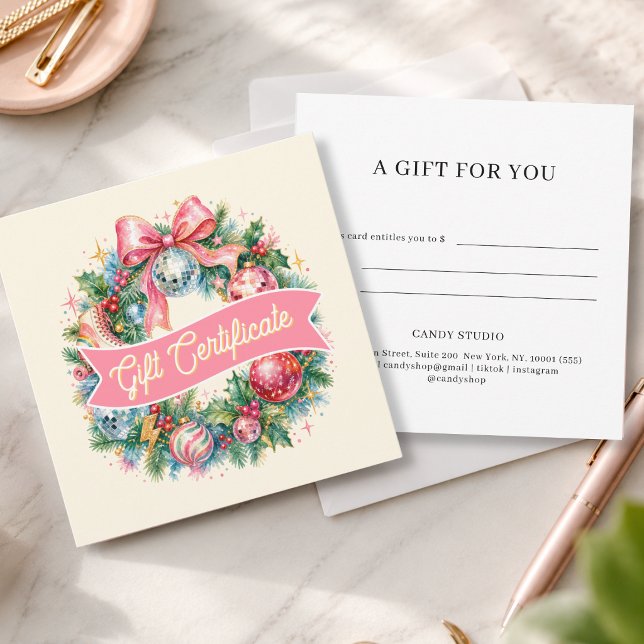 Retro Disco Christmas Wreath Gift Certificate (Retro Disco Christmas Wreath Beige Gift Certificate)
