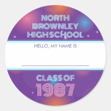 Retro disco class reunion name tag sticker