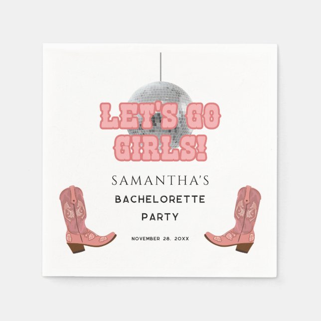 Retro Disco Cowgirl Bachelorette Party Paper Napkin (Front)