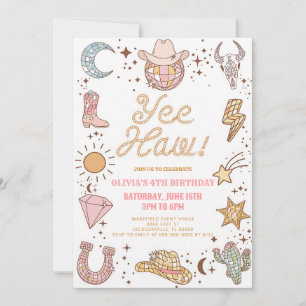 Retro Disco Cowgirl Birthday Party Invitation