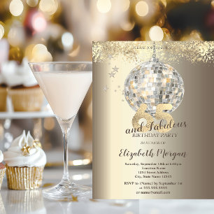 Retro Disco Crown Gold Confetti 65th Birthday Invitation