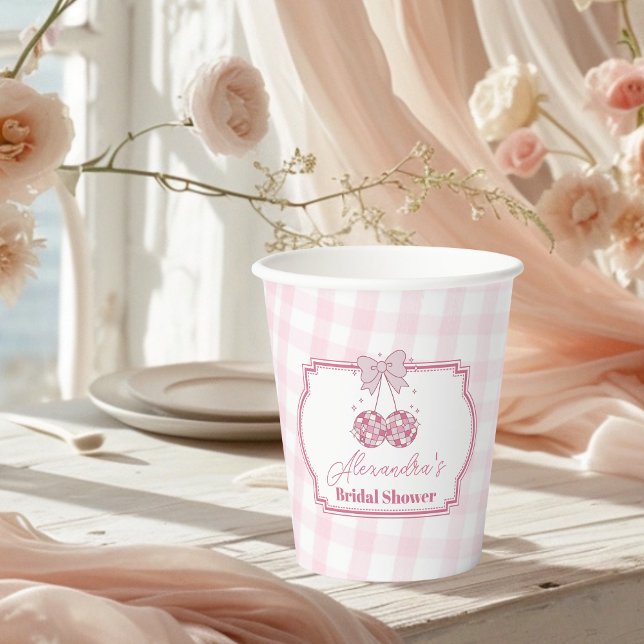 Retro Disco Cute Pink Bow Bridal Shower Paper Cups (Creator Uploaded)