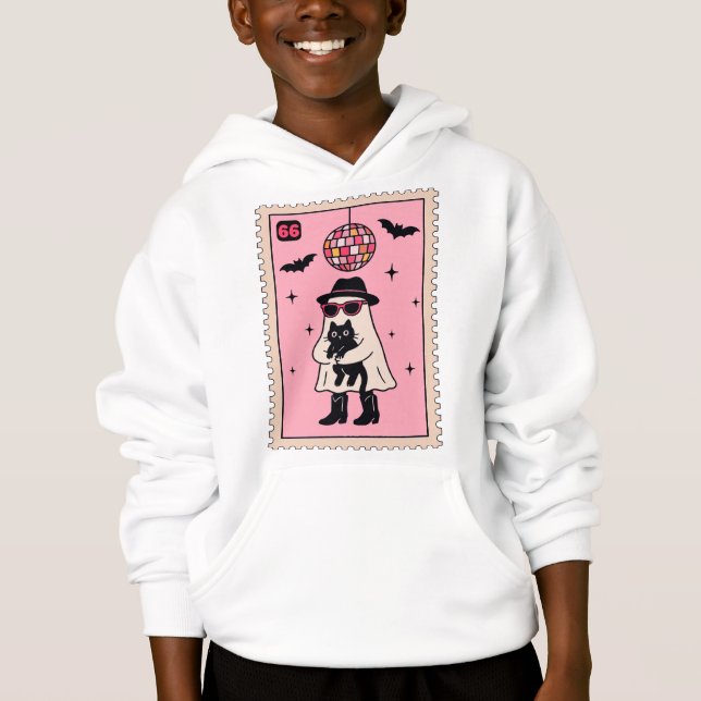 Retro Disco Ghost with Black Cat Halloween Stamp (Front)