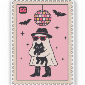 Retro Disco Ghost with Black Cat Halloween Stamp