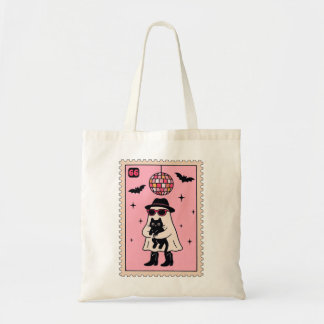 Retro Disco Ghost with Black Cat Halloween Stamp Tote Bag