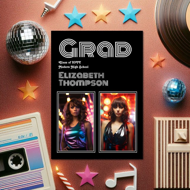Retro Disco Graduation Party Photo Invitation (Retro Disco Graduation Party Photo Invitation)