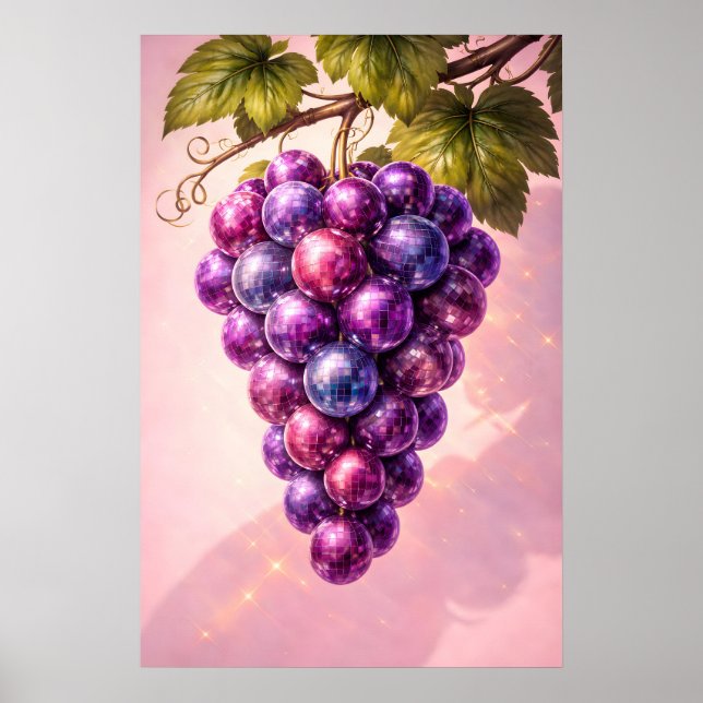 Retro Disco Grape Poster, Maximalist Pop Wall Art (Front)