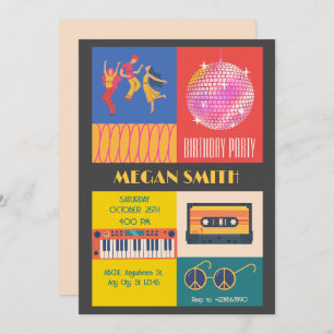 Retro Disco music party birthday Invitation
