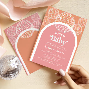 Retro Disco Pink and Orange Baby Shower Invitation