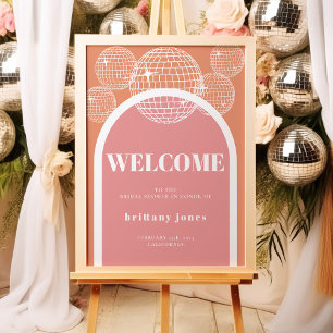 Retro Disco Pink and Orange Groovy Bridal Shower Poster