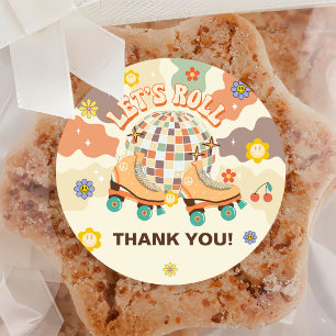 Retro Disco Roller Skate 1st Birthday Classic Round Sticker
