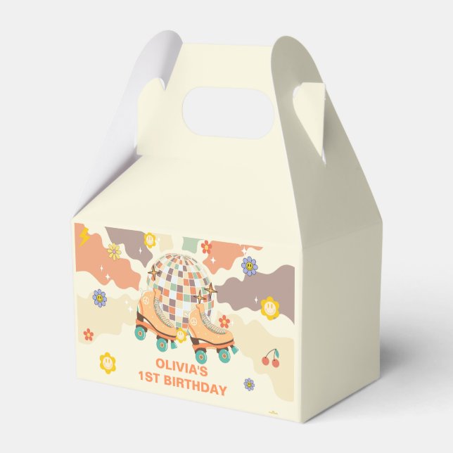 Retro Disco Roller Skate 1st Birthday Favour Box (Front Side)
