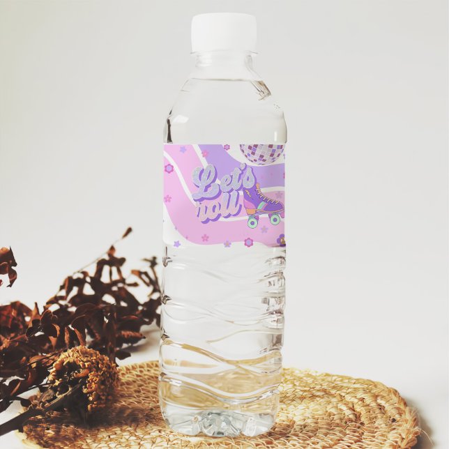 Retro Disco Roller Skate 1st Birthday Water Bottle Label (Creator Uploaded)