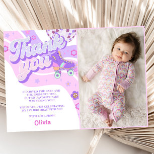 Retro Disco Roller Skate Birthday Photo Thank You Card