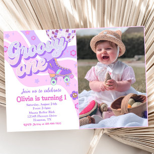 Retro Disco Roller Skate Groovy One 1st Birthday Invitation
