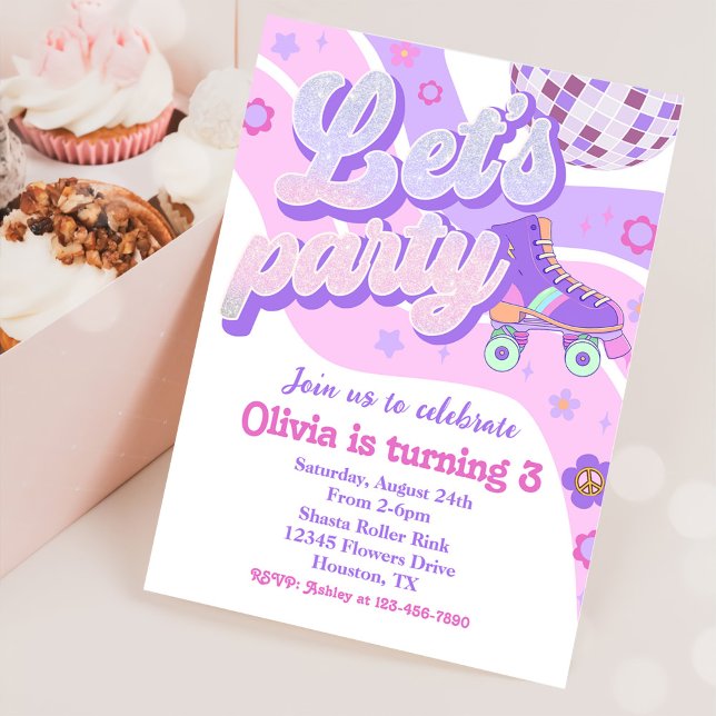 Retro Disco Roller Skate Let's Party 3rd Birthday Invitation (Creator Uploaded)