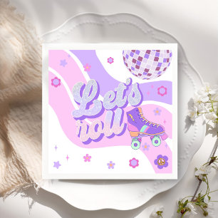 Retro Disco Roller Skate Let's Roll 1st Birthday Napkin