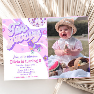 Retro Disco Roller Skate Two Groovy 2nd Birthday  Invitation