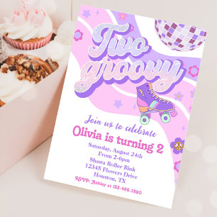 Retro Disco Roller Skate Two Groovy 2nd Birthday Invitation